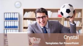  Presentation with motivation ball hill businessman - Audience pleasing slide deck consisting of computer ropot - businessman with football ball backdrop and a coral colored foreground