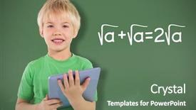  Presentation with green chalkboard - Presentation design having computer ropot - cute boy using tablet background and a ocean colored foreground