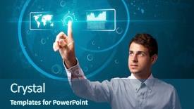  Presentation with tech science - Beautiful theme featuring computer science - businessman pressing high tech type backdrop and a ocean colored foreground