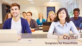  Presentation with student nurse teaching university - Beautiful PPT theme featuring computer science - many smiling students learning backdrop and a lemonade colored foreground