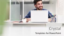  Presentation with programming - Colorful presentation design enhanced with computer-science-student-at-laptop backdrop and a white colored foreground