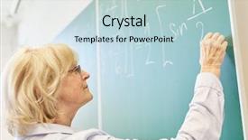  Presentation with math teacher - Presentation theme with computer sciences maths - senior woman as math university background and a lemonade colored foreground