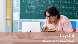  Presentation with young college student diagnosis of sti - Presentation theme featuring computer sciences maths - young male student background and a  colored foreground