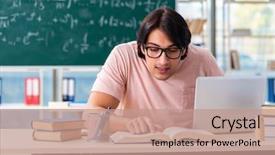  Presentation with classroom - Amazing theme having computer sciences maths - young male student backdrop and a coral colored foreground