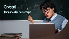  Presentation with math teacher - Theme having computer sciences maths - young math teacher in front background and a  colored foreground