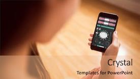  Presentation with computer music - Cool new PPT theme with computer screen house - music app against asian woman backdrop and a coral colored foreground