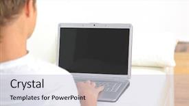  Presentation with honey bee closeup view - PPT layouts with computer screen house - rear view closeup background and a light blue colored foreground