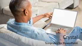  Presentation with living room - Cool new slides with computer screen house - shoulder view of casual man backdrop and a  colored foreground