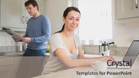  Presentation with kitchen - Beautiful theme featuring computer screen house - two people in the kitchen backdrop and a  colored foreground