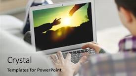  Presentation with medical procedure simulation using plasma - Amazing PPT theme having computer screen house - young man with tattoo using backdrop and a light gray colored foreground