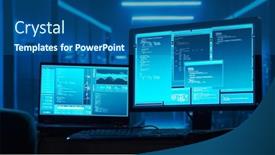  Presentation with computer attack - Slide set enhanced with computer-screen-over-server-room background and a ocean colored foreground