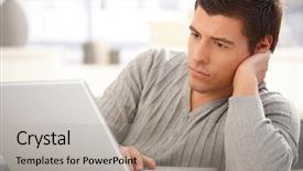  Presentation with laptop - Colorful PPT theme enhanced with computer screen typing on keyboard backdrop and a  colored foreground