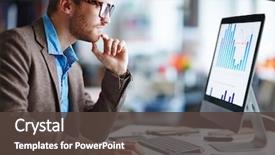  Presentation with worker - PPT theme having computer screen with data background and a dark gray colored foreground