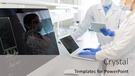  Presentation with information - Slide set enhanced with computer-screen-with-molecule-model background and a light gray colored foreground