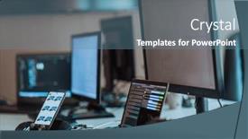  Presentation with algorithms - PPT theme consisting of computer-screens-running-programming-code background and a teal colored foreground