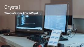  Presentation with algorithms - Slide deck with computer-screens-running-programming-code background and a gray colored foreground