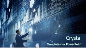  Presentation with virtual - Slides having computer search - businessman in chair working background and a  colored foreground