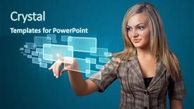  Presentation with high tech - Amazing presentation design having computer search - businesswoman pressing high tech type backdrop and a ocean colored foreground