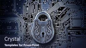  Presentation with computer security - Beautiful theme featuring computer security concept old mysterious padlock on computer circuit board backdrop and a tawny brown colored foreground