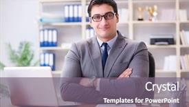  Presentation with office farewell - Colorful PPT theme enhanced with computer self service - businessman working in the office backdrop and a gray colored foreground