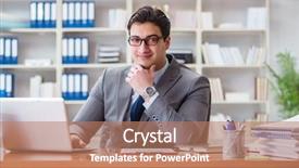  Presentation with working - Slide deck having computer self service - businessman working in the office background and a  colored foreground