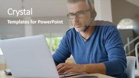  Presentation with home office - Colorful theme enhanced with computer self service - sales representative teleworking from home-office backdrop and a coral colored foreground