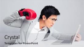 Presentation with reading table - Colorful PPT theme enhanced with computer self service - young businessman in boxing gloves backdrop and a  colored foreground
