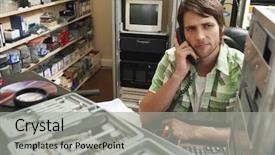  Presentation with telephone poles - Slides with computer servers - man on telephone background and a light gray colored foreground