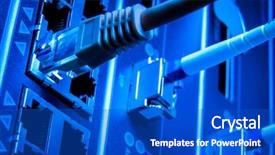  Presentation with data cabling - PPT theme enhanced with computer servers - optic fiber cables connected background and a cobalt blue colored foreground