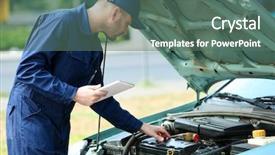  Presentation with mechanic tablet - Slides featuring computer service - mechanic standing in front background and a  colored foreground