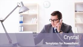  Presentation with employee - Colorful theme enhanced with computer service outsource - businessman employee talking backdrop and a gray colored foreground