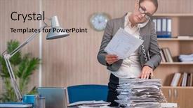  Presentation with customs office - Beautiful slides featuring computer service outsource - businesswoman working in the office backdrop and a coral colored foreground