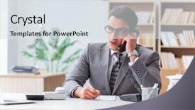  Presentation with call center reporting - Theme with computer service outsource - call center operator talking background and a light gray colored foreground