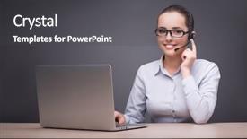  Presentation with call center - Beautiful PPT theme featuring computer service outsource - call center operator working backdrop and a dark gray colored foreground