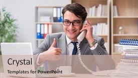  Presentation with office - PPT layouts consisting of computer service outsource - handsome businessman working background and a  colored foreground