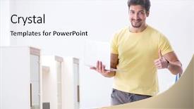  Presentation with clothing - Colorful PPT theme enhanced with computer service outsource - handsome man husband doing clothing backdrop and a sky blue colored foreground