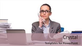  Presentation with blank whiteboard isolated on white - PPT theme with computer service outsource - young businesswoman in office isolated background and a coral colored foreground