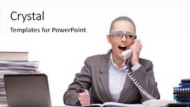  Presentation with office - Slide deck consisting of computer service outsource - young businesswoman in office isolated background and a white colored foreground