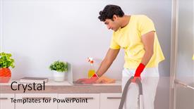  Presentation with cleaning - PPT theme having computer service outsource - young handsome man cleaning background and a soft green colored foreground