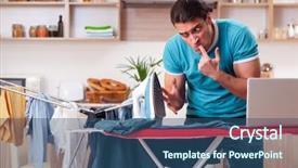  Presentation with clothing - Slide deck featuring computer service outsource - young man husband doing clothing background and a ocean colored foreground