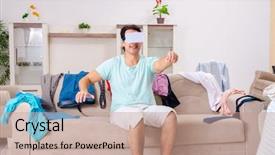  Presentation with home equity - Beautiful theme featuring computer service outsource - young man husband ironing backdrop and a coral colored foreground