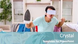  Presentation with home is where the heart is - Presentation featuring computer service outsource - young man husband ironing background and a light blue colored foreground