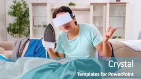  Presentation with ironing - Beautiful PPT theme featuring computer service outsource - young man husband ironing backdrop and a teal colored foreground