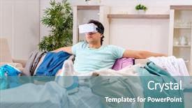  Presentation with ironing - Beautiful slide set featuring computer service outsource - young man husband ironing backdrop and a teal colored foreground