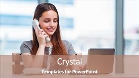  Presentation with phone - Theme with computer service outsource - young woman talking on phone background and a coral colored foreground