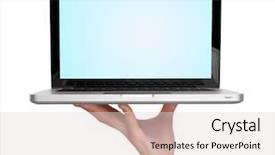  Presentation with trophy award hand holding - Amazing slides having computer shop - male hand holding a laptop backdrop and a lemonade colored foreground