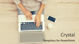  Presentation with online shopping store - Amazing slide deck having computer shop - woman using laptop for browsing backdrop and a lemonade colored foreground