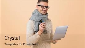  Presentation with credit card - PPT theme having computer showing plastic credit card background and a coral colored foreground