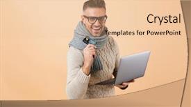  Presentation with happy sad face man - Theme featuring computer showing plastic credit card background and a lemonade colored foreground