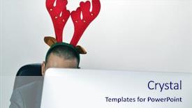  Presentation with antlers - Colorful PPT layouts enhanced with computer sitting at his office backdrop and a sky blue colored foreground